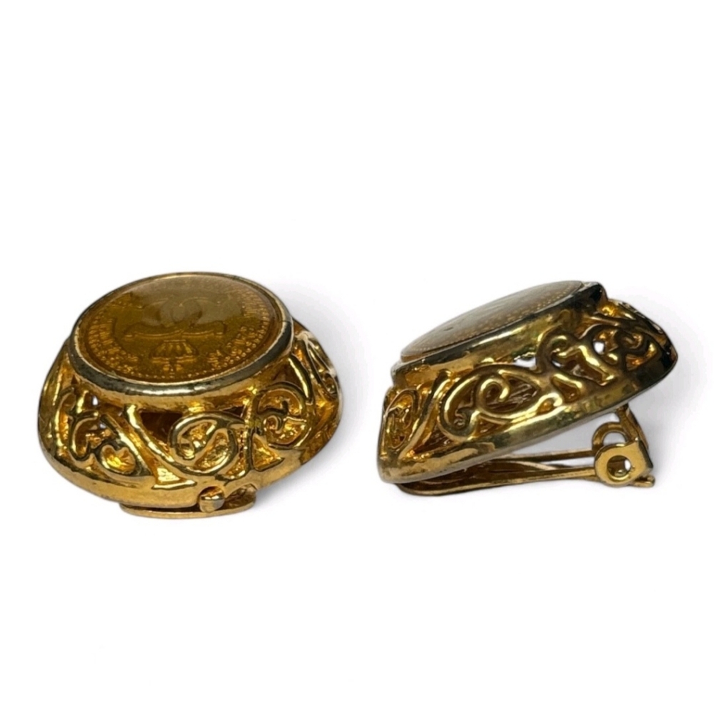 Chanel 24k Gold Plated Rubcamell Murano Clip-On Earrings Full Inclusion & COA - Picture 10 of 11